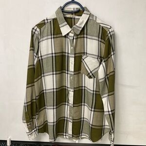 Lucky Brand Plaid Button Down Shirt | Green Flannel | Long Sleeve | Size M